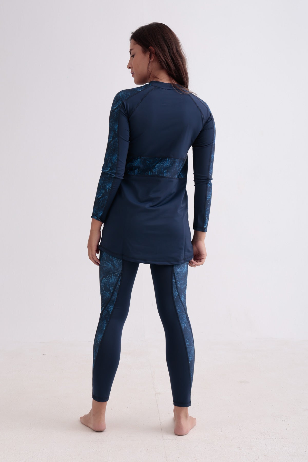 Asymmetrical Basic Swimsuit - Navy Palm
