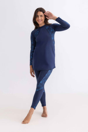 Asymmetrical Basic Swimsuit - Navy Palm - Libra Sport