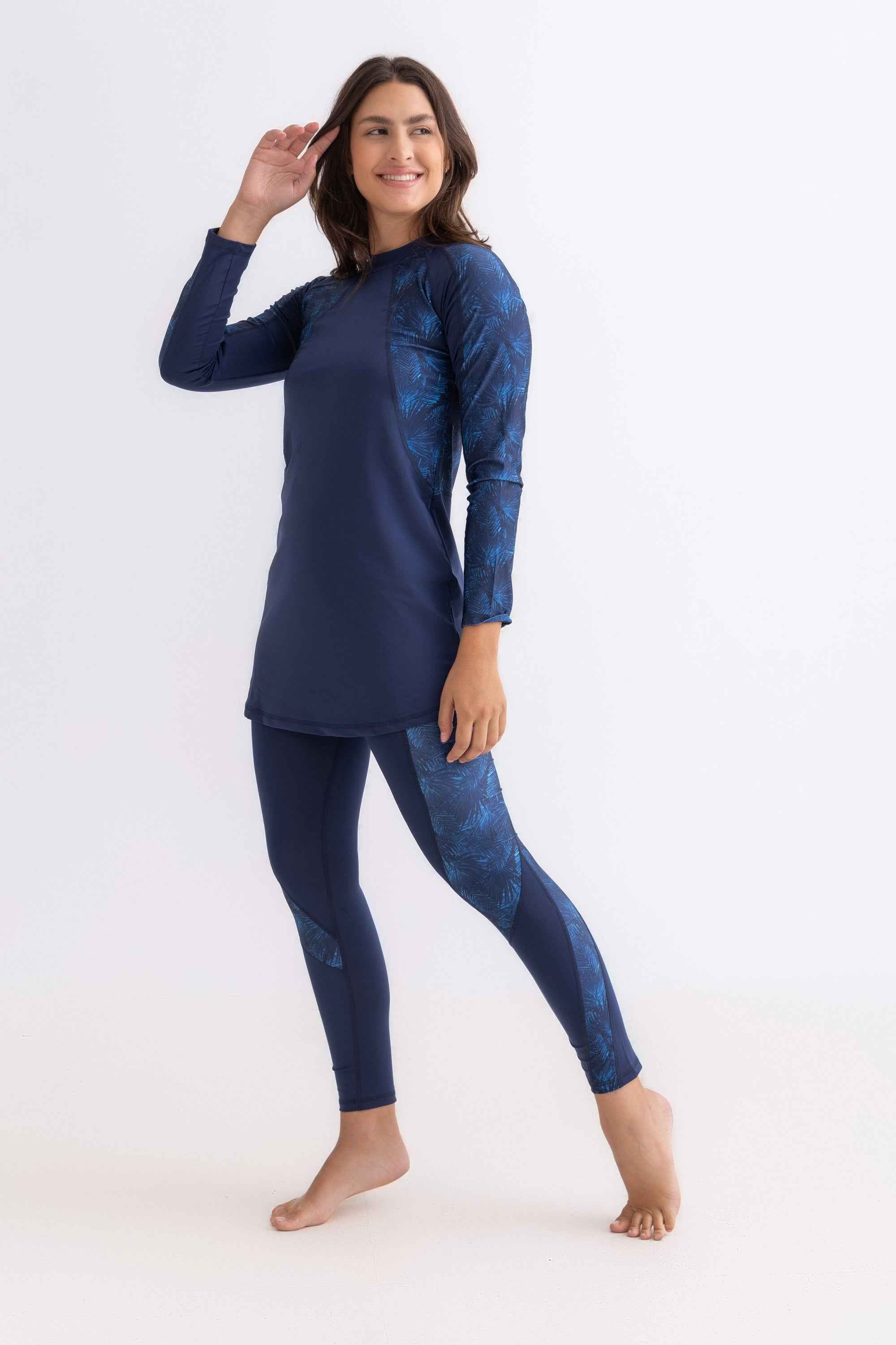Asymmetrical Basic Swimsuit - Navy Palm - Libra Sport
