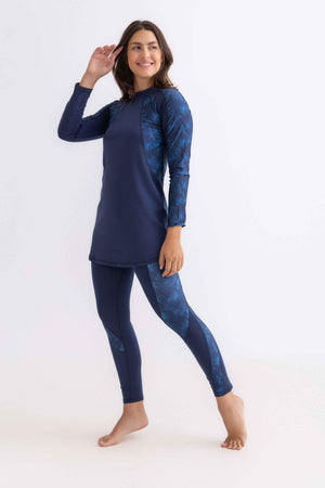 Asymmetrical Basic Swimsuit - Navy Palm - Libra Sport