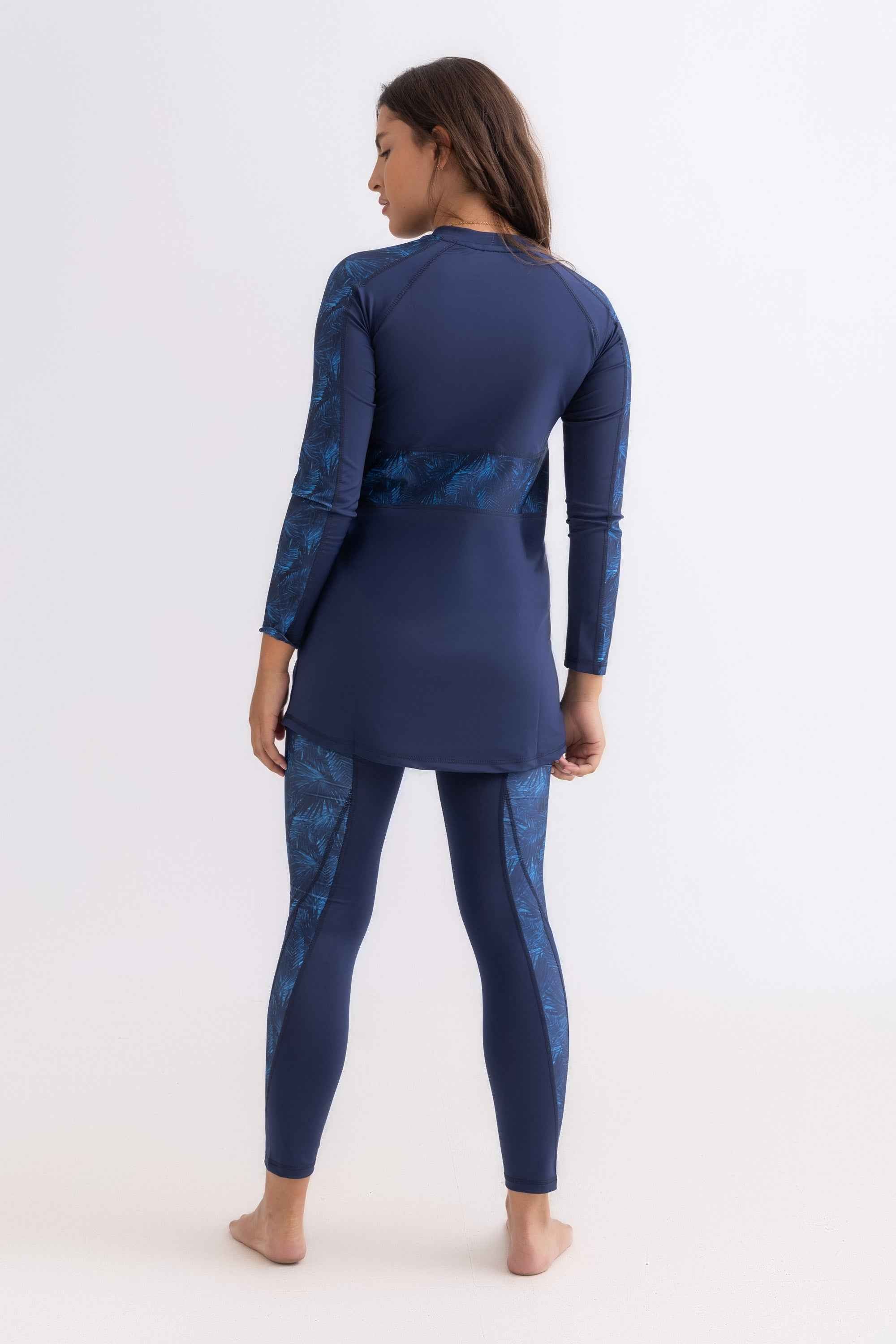 Asymmetrical Basic Swimsuit - Navy Palm - Libra Sport