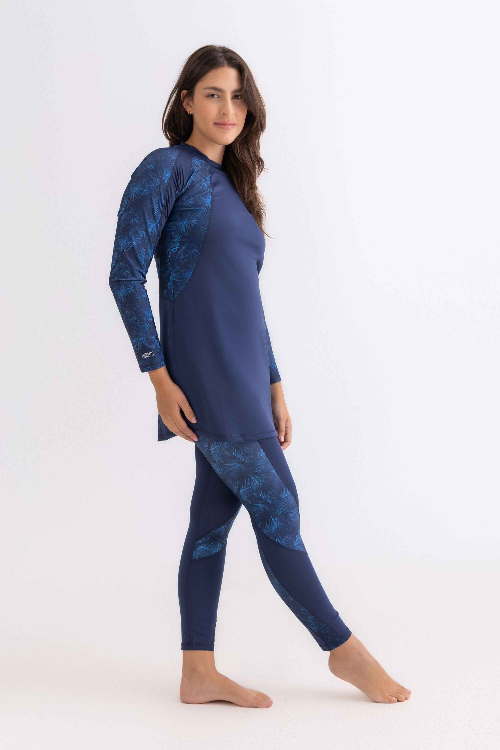 Asymmetrical Basic Swimsuit - Navy Palm - Libra Sport