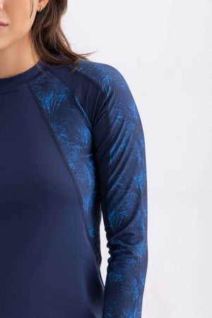 Asymmetrical Basic Swimsuit - Navy Palm - Libra Sport