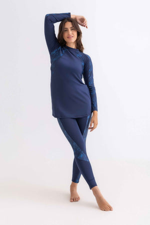 Asymmetrical Basic Swimsuit - Navy Palm - Libra Sport