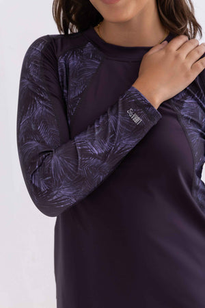 Asymmetrical Basic Swimsuit - Purple Palm - Libra Sport