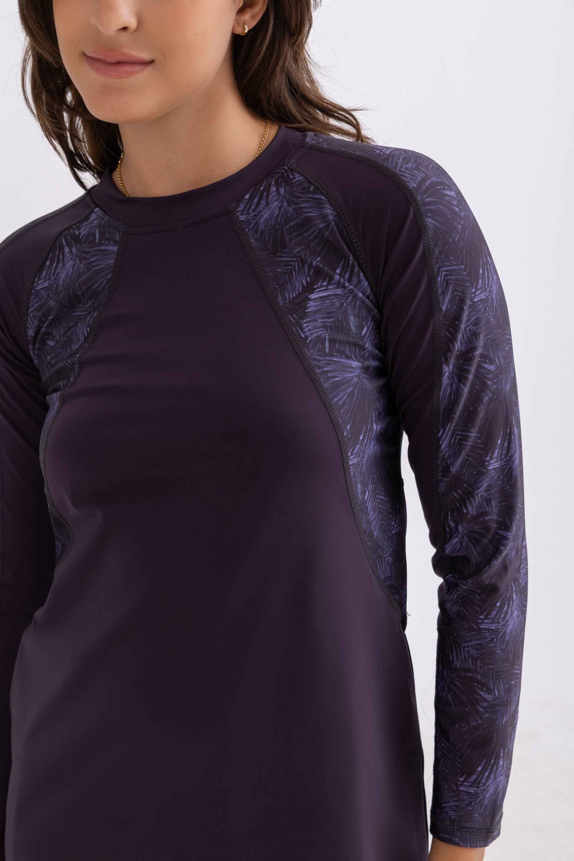 Asymmetrical Basic Swimsuit - Purple Palm - Libra Sport