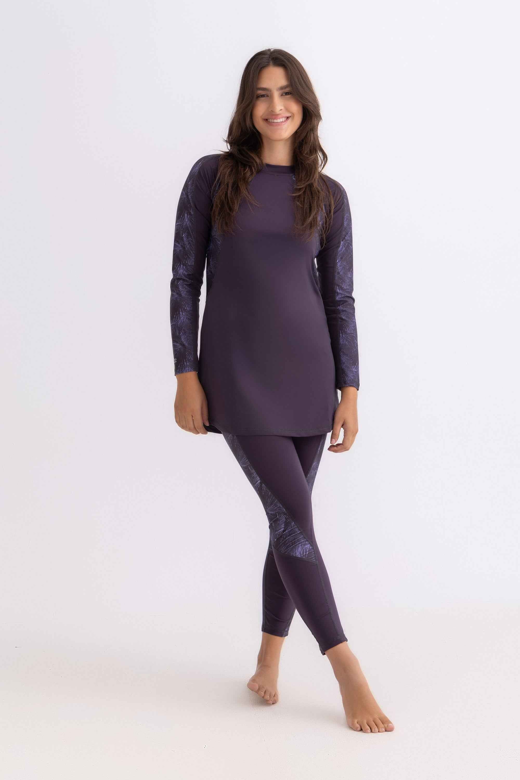 Asymmetrical Basic Swimsuit - Purple Palm - Libra Sport