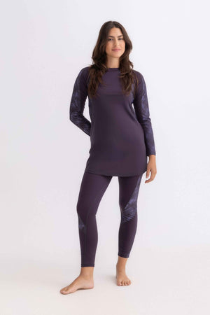 Asymmetrical Basic Swimsuit - Purple Palm - Libra Sport