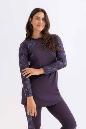 Asymmetrical Basic Swimsuit - Purple Palm - Libra Sport