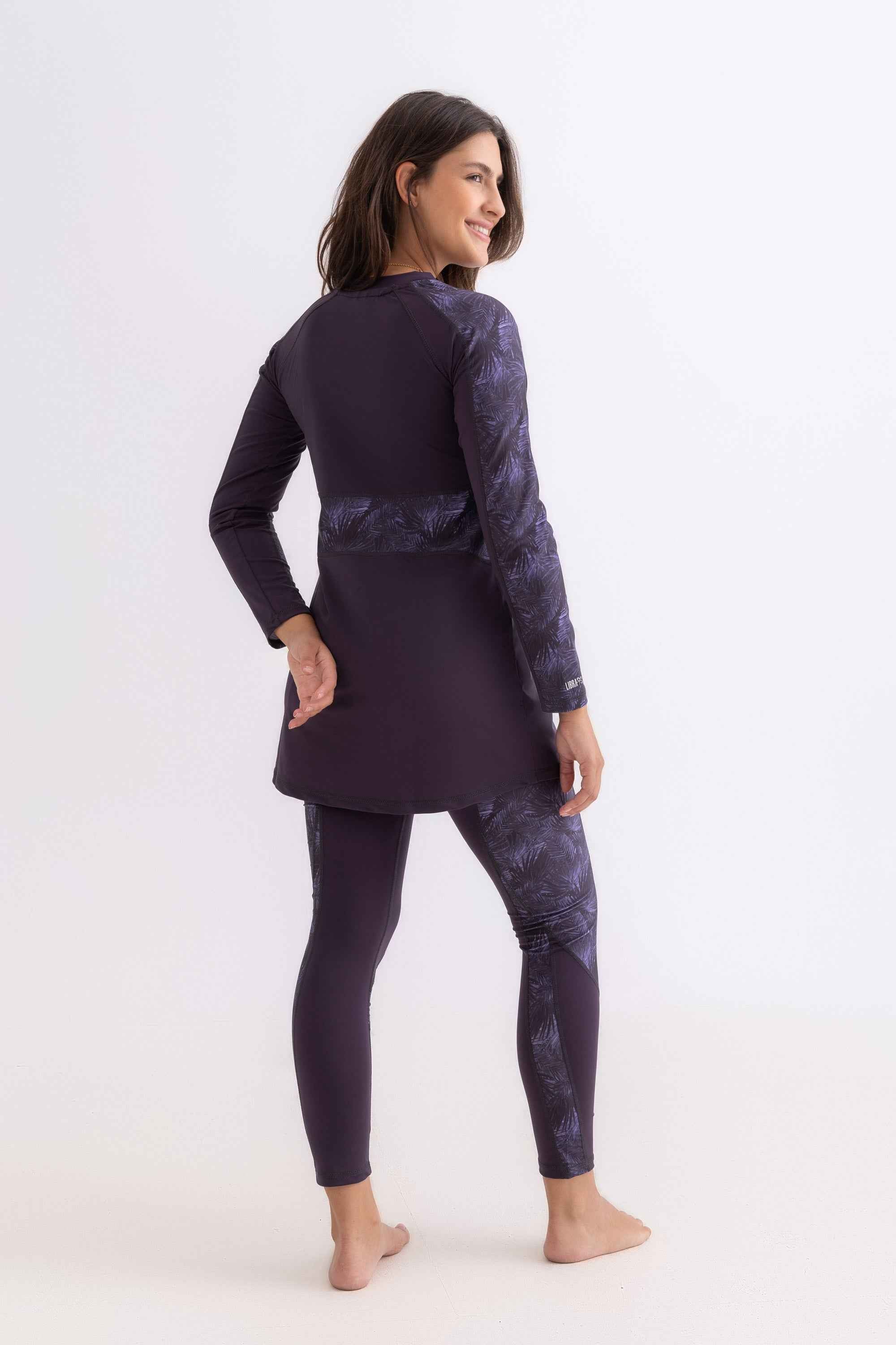 Asymmetrical Basic Swimsuit - Purple Palm - Libra Sport