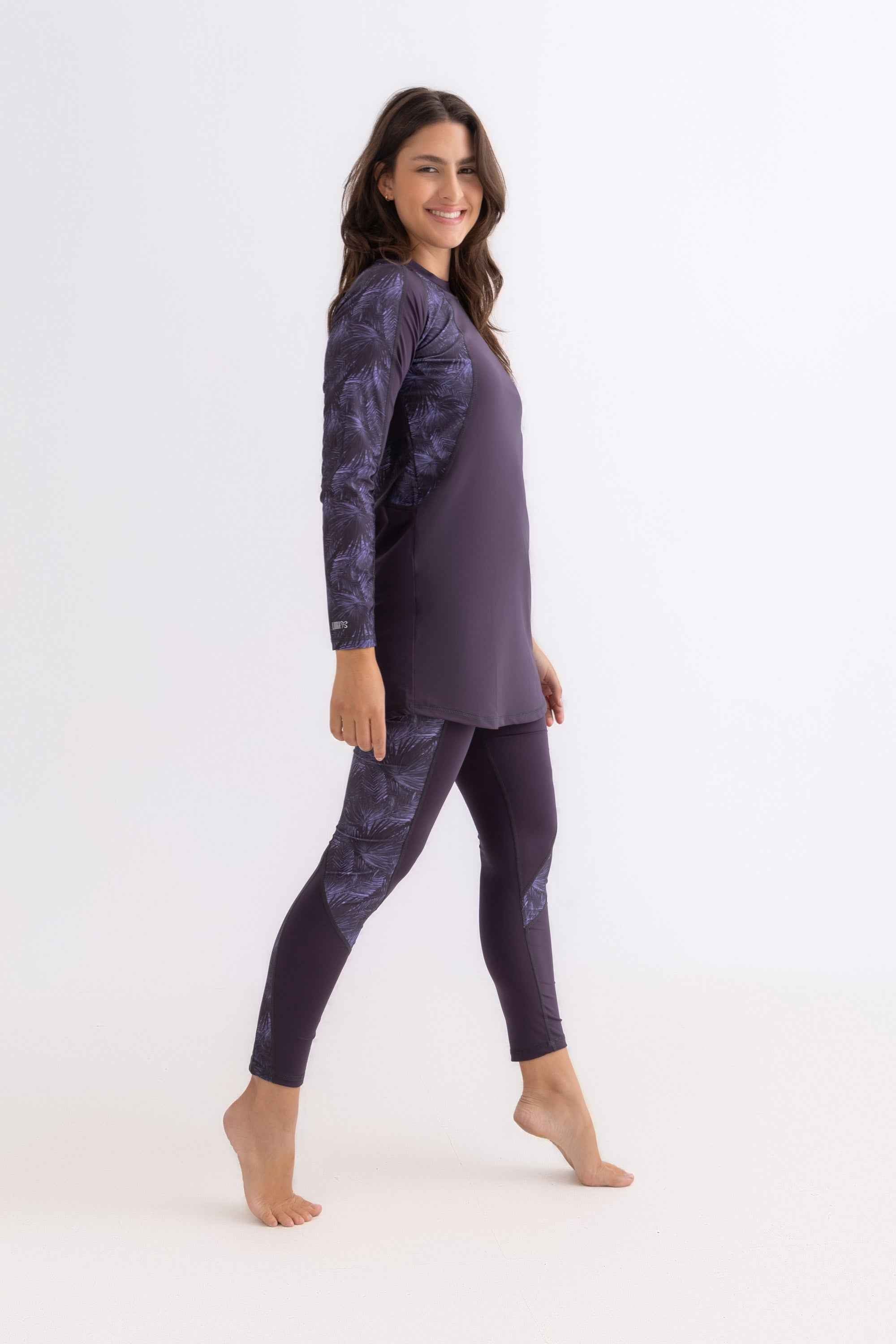Asymmetrical Basic Swimsuit - Purple Palm - Libra Sport